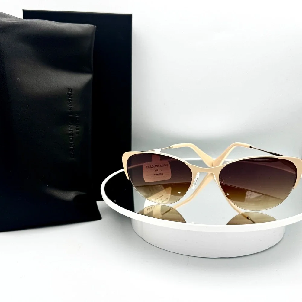 Carolina Lemke Cat Eye Sunglasses Gold Metal Frame Brown Gradient Lens CL3142-01